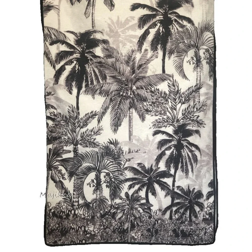 Tahari Black White Palm Trees Table Runner Monochrome Tropical Summer 16x90